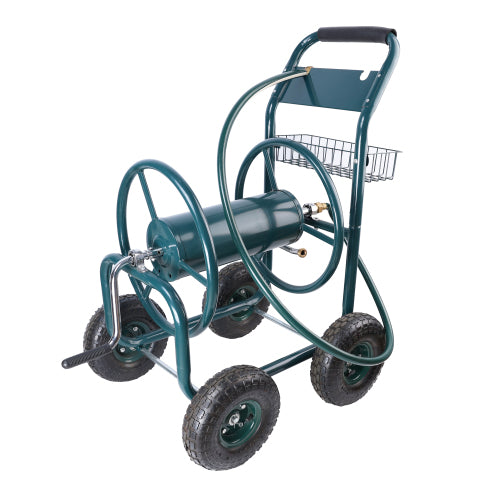 Garden Hose Reel Cart - 4 Wheels Portable Garden Hose Reel Cart with Storage Basket