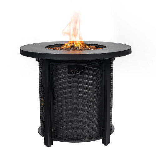 30 Inch Propane Gas Fire Pit Table 50000 BTU Round Steel Fire Pit for Outside Patio Deck Garden Courtyard Black
