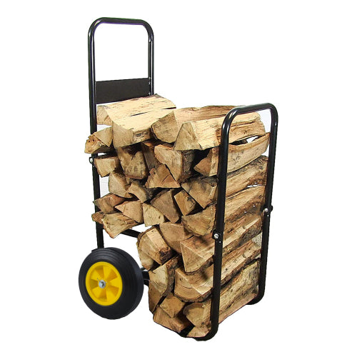 Firewood Log Cart Carrier - Outdoor or Indoor Black Steel Wood Rack Storage Mover