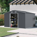 Outdoor Storage Shed 8 x 10 FT Large Metal Tool Sheds Heavy Duty Storage House to Store Bikes Tools Lawnmowers Grey
