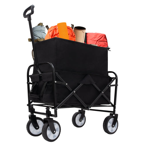 Extention ExCollapsible Foldable Wagon Cart Heavy Duty Utility Cart for Camping Shopping Sports Supports 225lbs Black