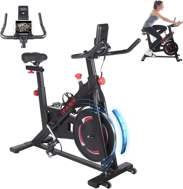 Black Stationary Bikes for Home Spin Indoor Exercise Bike with LCD Monitor for Home Gym Cardio Fitness Training