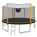 14FT Powder-coated Advanced Trampoline with Basketball Hoop Inflator and Ladder Outer Safety Enclosure Orange