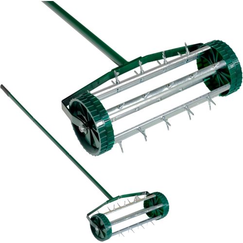 Heavy Duty Rolling Lawn Aerator Rolling Lawn Aerator with 3-Piece Long Steel Handle for Garden Yard Grass Maintenance