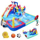 10 In1 Inflatable Slide Water Park Bouncing House Garden With Splash Pool & Water Gun & Basketball & Climbing Wall & Dual Pools & Soccer
