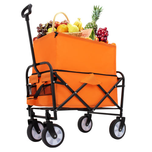 Extention ExCollapsible Foldable Wagon Cart Heavy Duty Utility Cart for Camping Shopping Sports Supports 225lbs Orange