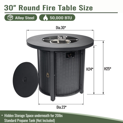 30 Inch Propane Gas Fire Pit Table 50000 BTU Round Steel Fire Pit for Outside Patio Deck Garden Courtyard Black