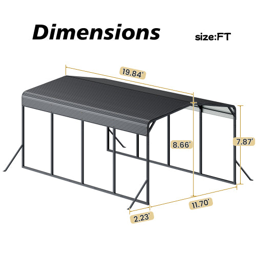 12x20FT Metal Car Carport Heavy Duty Carport with Reinforced Support Base Suitable for All Weather Conditions - Black