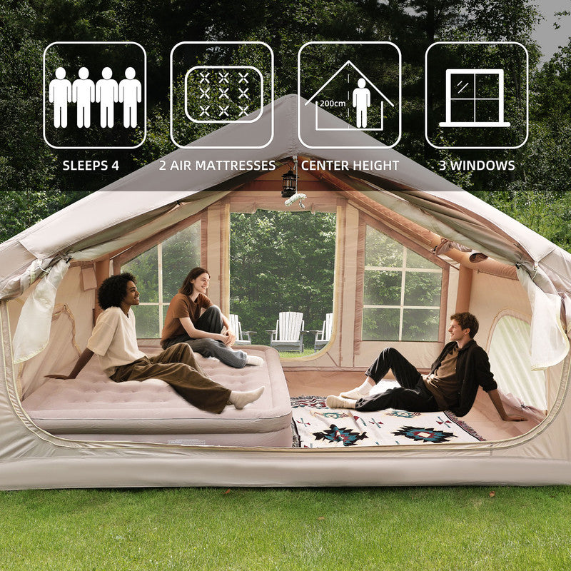 Inflatable Camping Tent with canopy , 4 Season Waterproof Windproof, Clear Skylight & 420D Oxford Waterproof