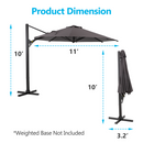 11 FT Cantilever Patio Umbrella, Round Outdoor Offset Umbrella with 360¡ã Rotation & Tilt Adjustment without Base - Grey