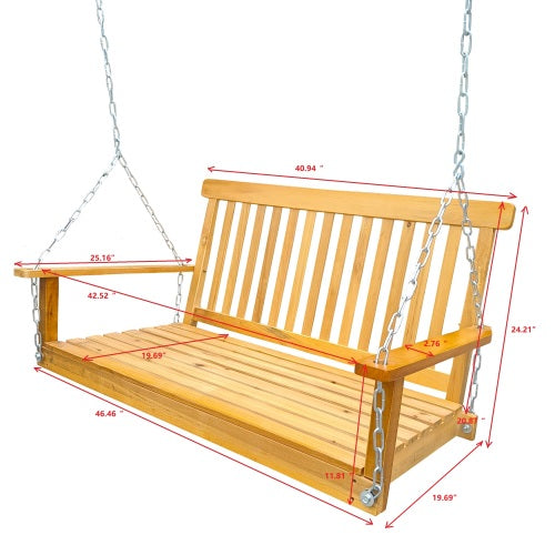Front Porch Swing With Armrests Wood Bench Swing With Hanging Chains For Outdoor Patio Garden Yard Porch Backyard