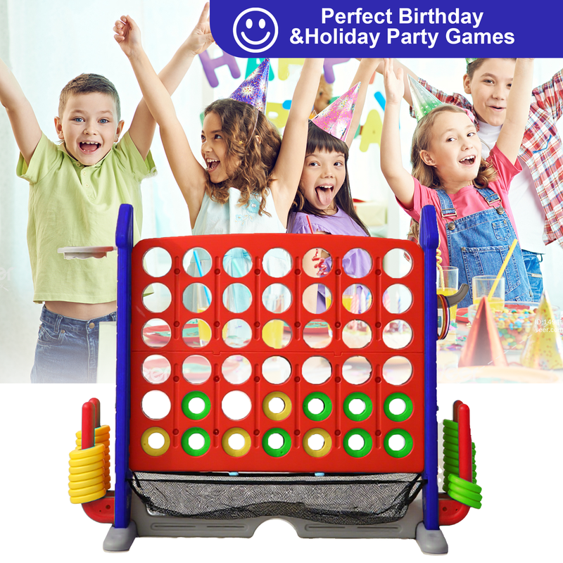 4-to-Score Giant Game Set with Mesh Bag & Jumbo Connect 4, Basketball Hoop, Ring Toss & Golf Games & Height Adjustable