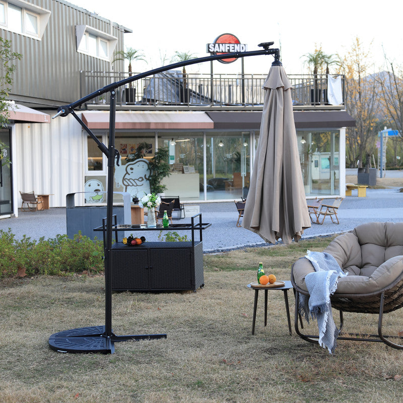 10ft Solar LED Offset Hanging Market Patio Umbrella (No Base)
