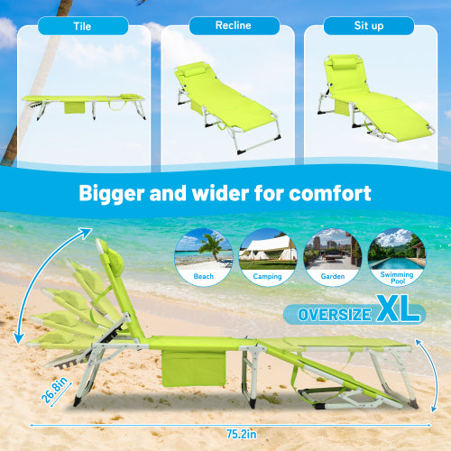 3-in-1 Heavy Duty Tanning Chair with Face Hole Adjustable 5-Position Folding Chaise Lounge Chairs for Outdoor Sunbathing Pool