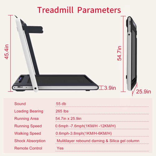 2 in 1 Under Desk Treadmill, 2.5HP Folding Electric Treadmill Walking Jogging Machine with Remote Control
