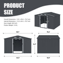 Outdoor Storage Shed 8 x 10 FT Large Metal Tool Sheds Heavy Duty Storage House to Store Bikes Tools Lawnmowers Grey