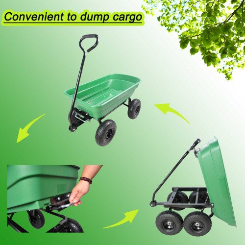Folding Car Poly Garden Dump Truck With Steel Frame 10 Inches Pneumatic Tire 300 Lb Capacity Body 55l Green