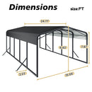 15x25FT Metal Car Carport Heavy Duty Carport with Reinforced Support Base, Suitable for All Weather Conditions - Black