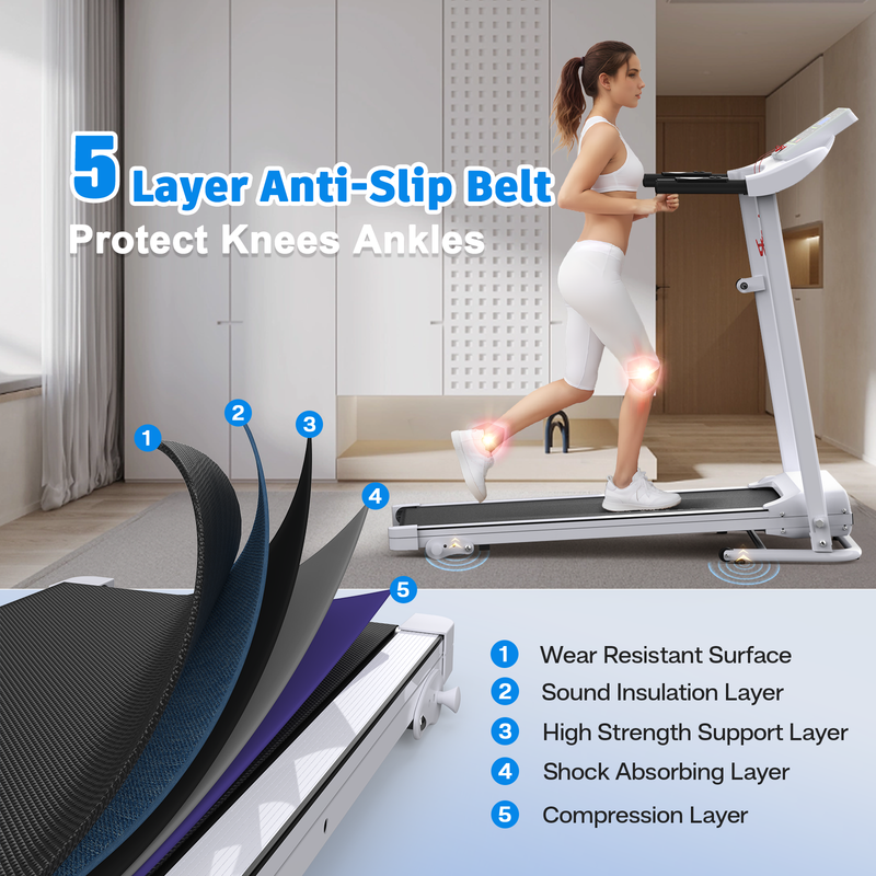 Folding Treadmill with Incline 2.5HP 12KM/H Electric Treadmill Bluetooth Music Cup Holder Heart Rate Sensor for Indoor Home Gym Exercise Fitness