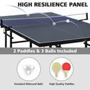 9ft Folding Rolling Table Tennis Table2 Paddles, 3 Balls, 1 Net And Post Set black Fold-Up Design, 8 Wheels for Easy Movement