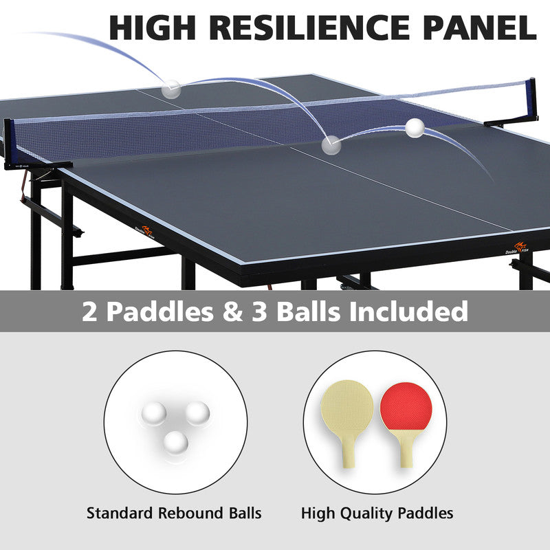 9ft Folding Rolling Table Tennis Table2 Paddles, 3 Balls, 1 Net And Post Set black Fold-Up Design, 8 Wheels for Easy Movement