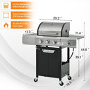 Propane Grill 3 Burner Barbecue Grill Stainless Steel Gas Grill with Side Burner and Cover for Outdoor BBQ Camping