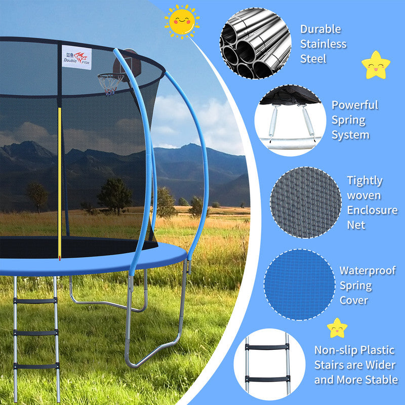 Foldable Trampoline 400 Lbs 10ft Foldable Mini Trampoline Fitness Rebounder with Handrail for Adults