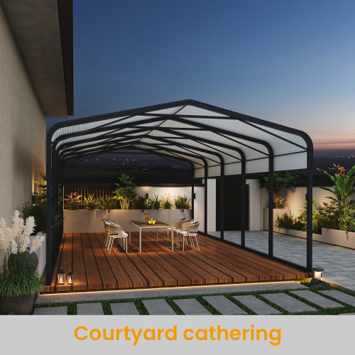 15x25FT Metal Car Carport Heavy Duty Carport with Reinforced Support Base, Suitable for All Weather Conditions - Black