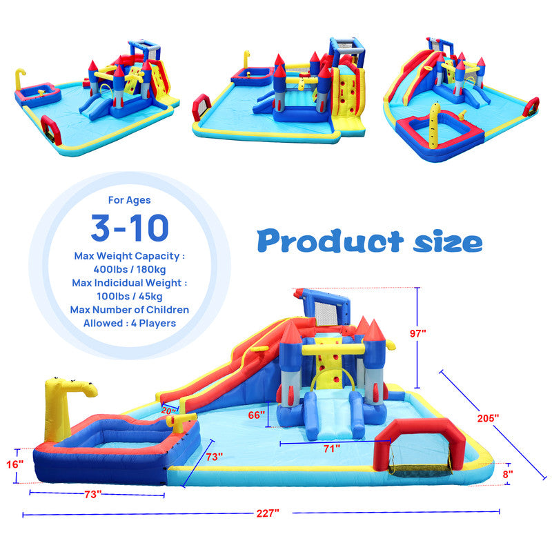 10 In1 Inflatable Slide Water Park Bouncing House Garden With Splash Pool & Water Gun & Basketball & Climbing Wall & Dual Pools & Soccer