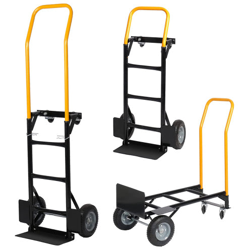 Hand Truck Dual Purpose 2 Wheel Dolly Cart and 4 Wheel Push Cart with Swivel Wheels 330 Lbs Capacity