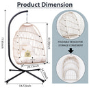 Foldable Hanging Egg Chair with Stand and Pillow Outdoor Patio Wicker Swing Egg Chair - Beige