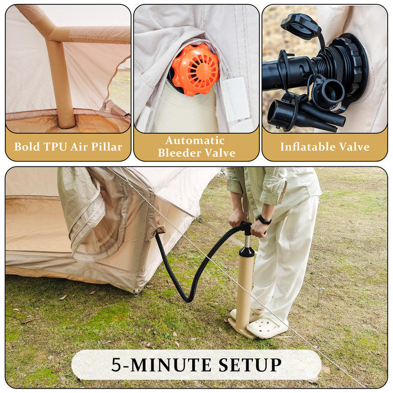 Inflatable Tent With Pump,Glamping Tents For 4-6 Person, Easy Setup 4 Season Waterproof Outdoor Tent Luxury Glamping Tent