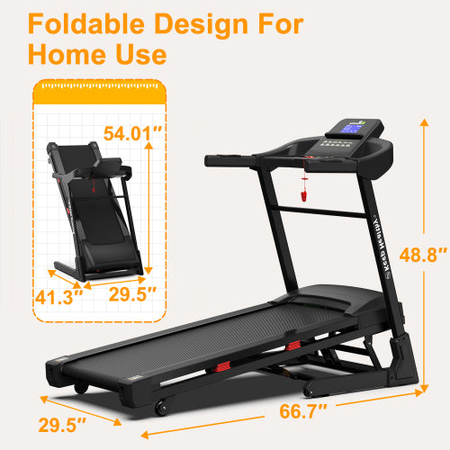 Electric Treadmill with Automatic Incline, Foldable 3.5HP Double Running Board Shock Absorption Pulse Sensor Bluetooth Speaker APP