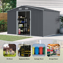 Outdoor Storage Shed 8 x 10 FT Large Metal Tool Sheds Heavy Duty Storage House to Store Bikes Tools Lawnmowers Grey