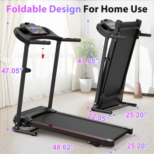 Folding Treadmill with Incline 2.5HP 12KM/H Electric Treadmill for Home Foldable, Bluetooth Music Cup Holder Heart Rate Sensor