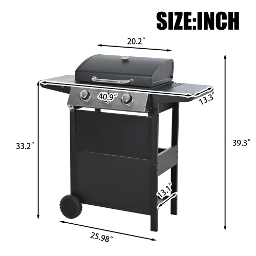 Propane Gas Grill 3 Burner Barbecue Grill Stainless Steel 26,000 BTU Patio Garden Barbecue Grill with Two Shelves