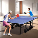 Blue Folding Rolling 9¡Á5 FT Table Tennis Table Indoor And Outdoor Table Tennis Table 8 Wheels Set Behind It For Easy Movemen