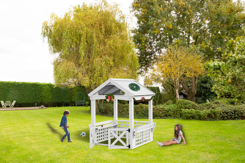 Modern Outdoor Wooden Playhouse for Children Waterproof Design with Comfortable Bench and Attractive Door