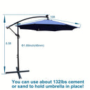10 ft Outdoor Patio Umbrella Solar Powered LED Lighted Sun Shade Market Waterproof 8 Ribs Umbrella with Crank and Cross Base