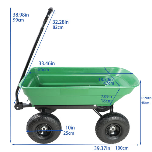 Folding Car Poly Garden Dump Truck With Steel Frame 10 Inches Pneumatic Tire 300 Lb Capacity Body 55l Green