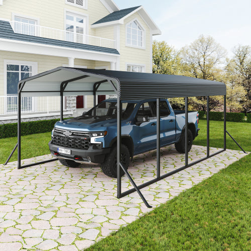 12x20FT Metal Car Carport Heavy Duty Carport with Reinforced Support Base Suitable for All Weather Conditions - Black