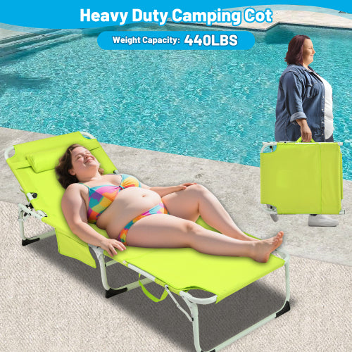 3-in-1 Heavy Duty Tanning Chair with Face Hole Adjustable 5-Position Folding Chaise Lounge Chairs for Outdoor Sunbathing Pool