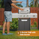 Propane Grill 3 Burner Barbecue Grill Stainless Steel Gas Grill with Side Burner and Cover for Outdoor BBQ Camping
