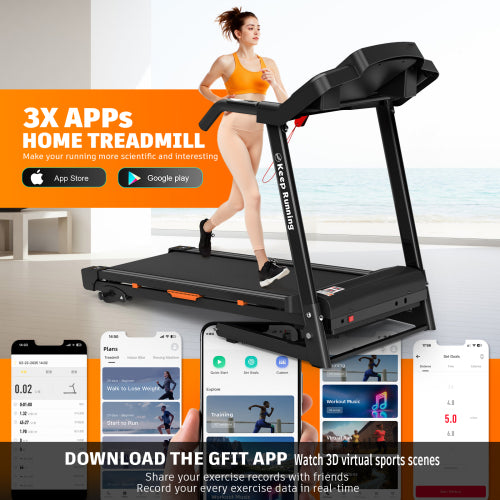Folding Treadmill for Home Electric Treadmill Workout Running Machine, Handrail Controls Speed, Pulse Monitor APP