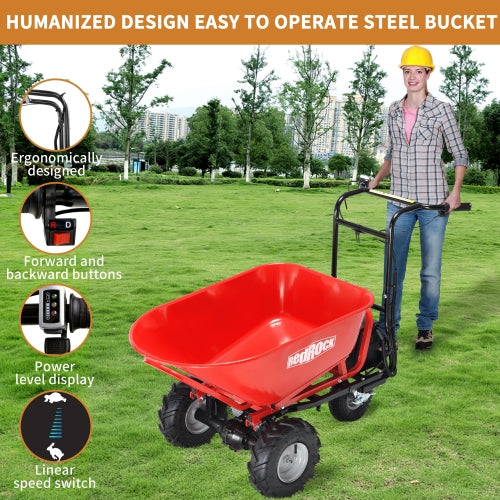 RedRock Wheelbarrow Utility Cart Electric Powered Cart 48V28Ah 500W Capacity 500lbs Material Debris Hauler 1000lbs Towing