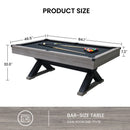 84in Pool Table with Billiard Balls, Cues, Pool Cue Chalk, Cleaning Brush, X-Legs, Black Cloth, Rustic Grey,84.1"L x 46.5"W x 32"H