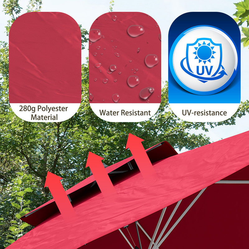 11FT Patio Umbrella Outdoor Square Double Top Umbrella in Red (without Umbrella Base)