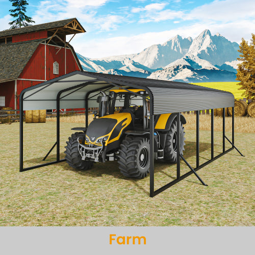 15x25FT Metal Car Carport Heavy Duty Carport with Reinforced Support Base, Suitable for All Weather Conditions - Black