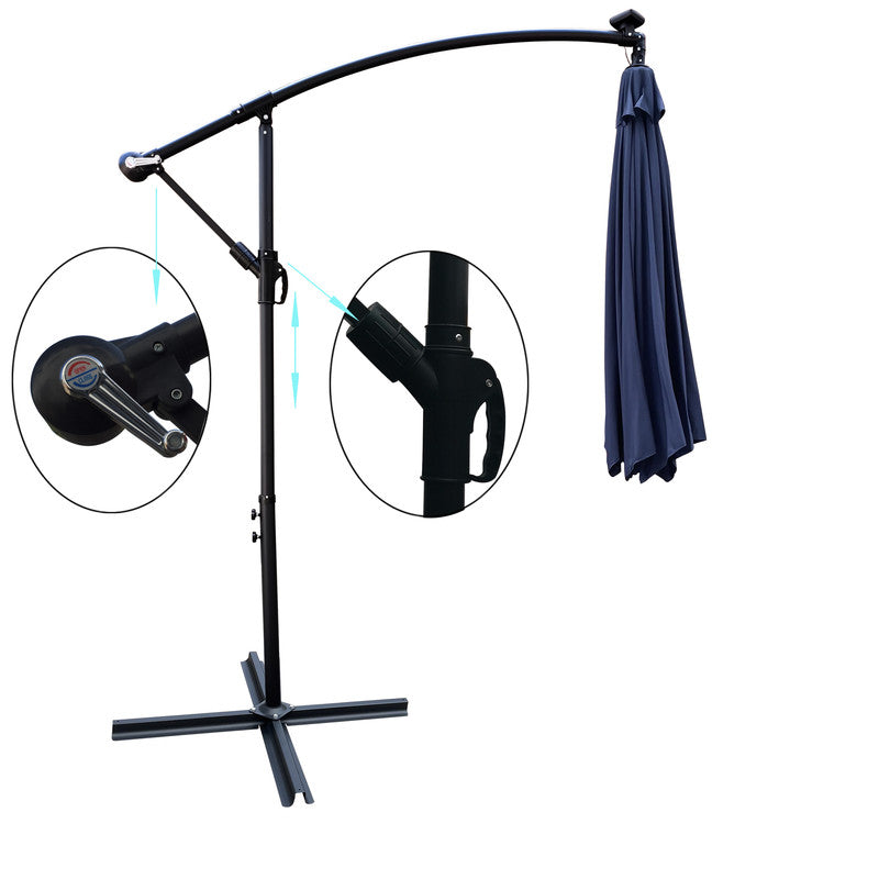 10 ft Outdoor Patio Umbrella Solar Powered LED Lighted Sun Shade Market Waterproof 8 Ribs Umbrella with Crank and Cross Base