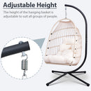 Foldable Hanging Egg Chair with Stand and Pillow Outdoor Patio Wicker Swing Egg Chair - Beige
